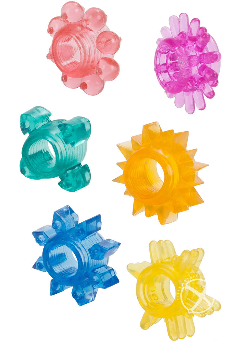 Stretchy Fun-Colors Penis Rings (6-Pack)